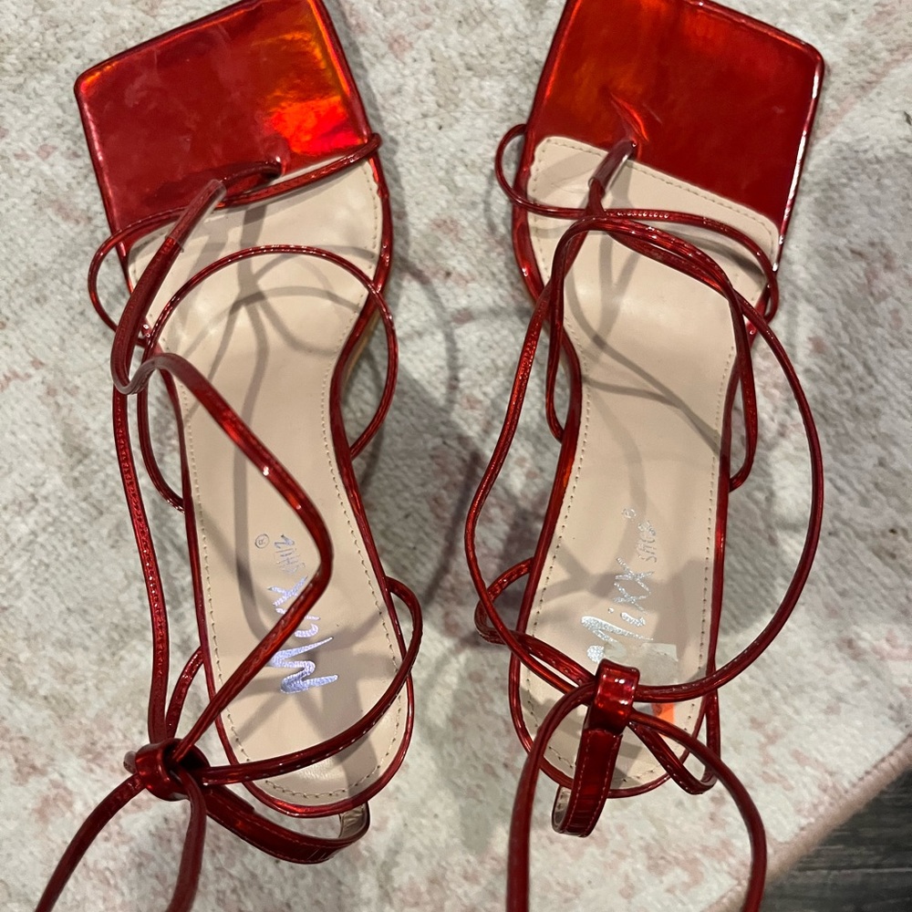 Mixx Shuz Fiery Red Strappy Heels